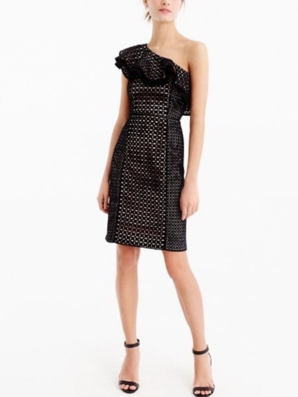 J Crew Black One-Shoulder Eyelet Dress NWT Size 2 Petite